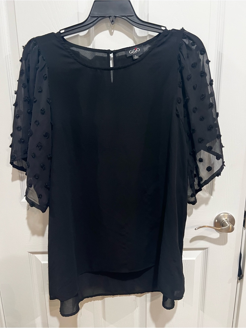 G.G.O Black Sheer Puff Sleeve Blouse